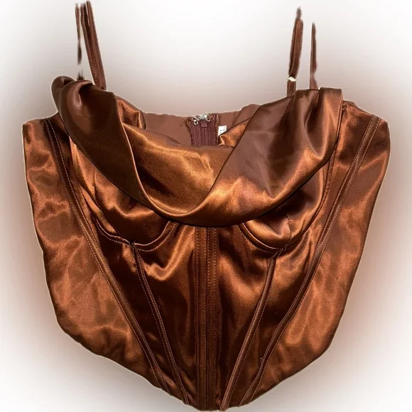 Burnt Orange/Copper Satin Corset Halter Top - Picture 2 of 11